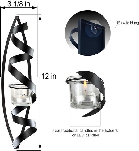 Lily’s Home Pillar Candle Wall Sconces, Hanging Iron Metal Decor Art Set of 2 in Kuwait