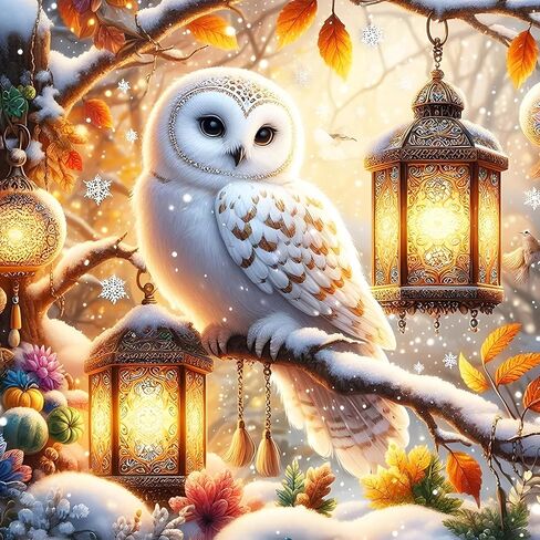 GDYEEH DIY Cute Owl 5D Diamond Art Kits, Round Full Drill Sparkling Lanterns Diamond Painting Picture, Snowflakes Painting by Numbers Art Kits for Adults Beginners Home Wall Decor 12x12 inch in Saudi Arabia