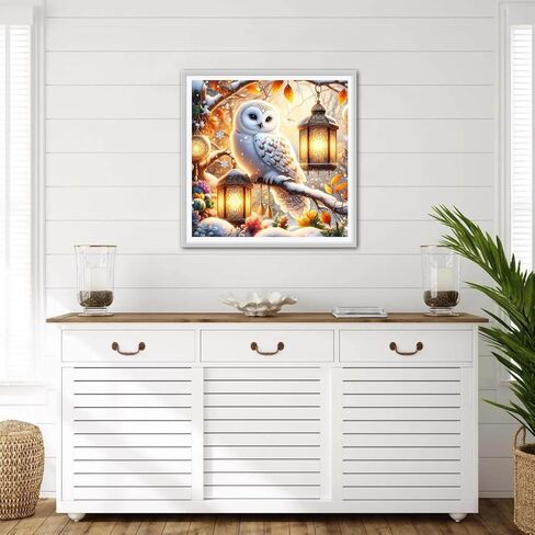 GDYEEH DIY Cute Owl 5D Diamond Art Kits, Round Full Drill Sparkling Lanterns Diamond Painting Picture, Snowflakes Painting by Numbers Art Kits for Adults Beginners Home Wall Decor 12x12 inch in Saudi Arabia