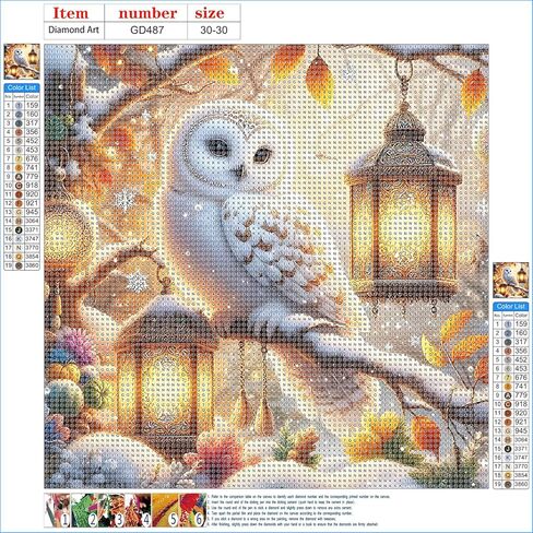 GDYEEH DIY Cute Owl 5D Diamond Art Kits, Round Full Drill Sparkling Lanterns Diamond Painting Picture, Snowflakes Painting by Numbers Art Kits for Adults Beginners Home Wall Decor 12x12 inch in Saudi Arabia