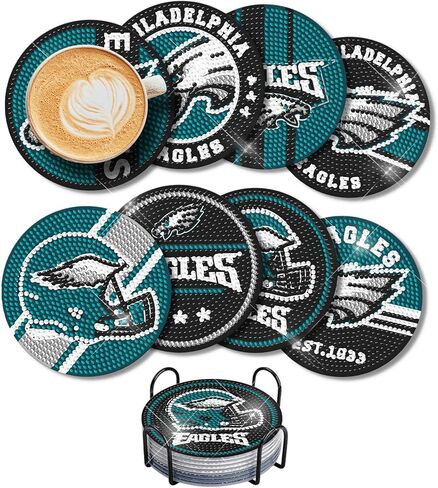 Diamond Art Coaster Set of 8 with Holder Vibrant Home Office Decor Exquisite Handcrafted Diamond Art for Adults in Saudi Arabia