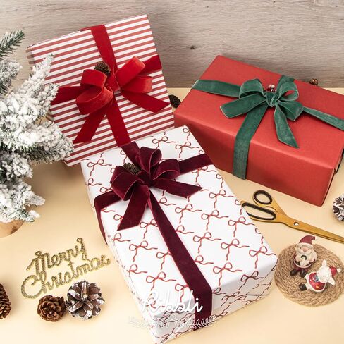 Ribbli Kraft Wrapping Paper with Snowflake/Tree/Stripe Patterns - 6 Rolls Red and Green Christmas Assortment, 30 x 120 Inches Per Roll in Saudi Arabia