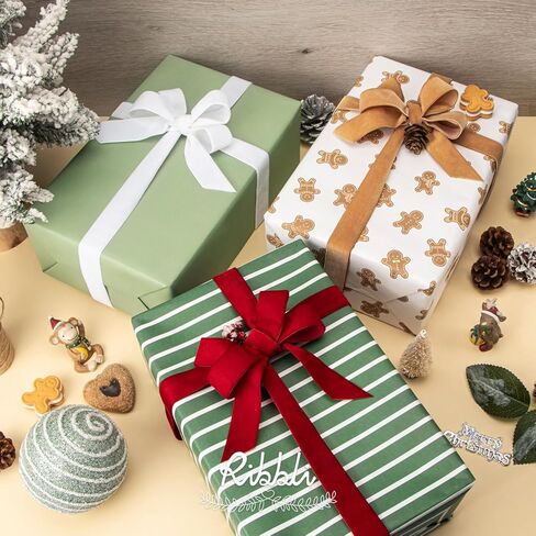 Ribbli Kraft Wrapping Paper with Snowflake/Tree/Stripe Patterns - 6 Rolls Red and Green Christmas Assortment, 30 x 120 Inches Per Roll in Saudi Arabia