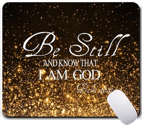 Christian Mouse Pad - Be Still and Know That I Am God Psalm 46:10 - Inspirational Religious Desk Accessory - Non-Slip Rubber Base - Gold Sparkle Design in Saudi Arabia