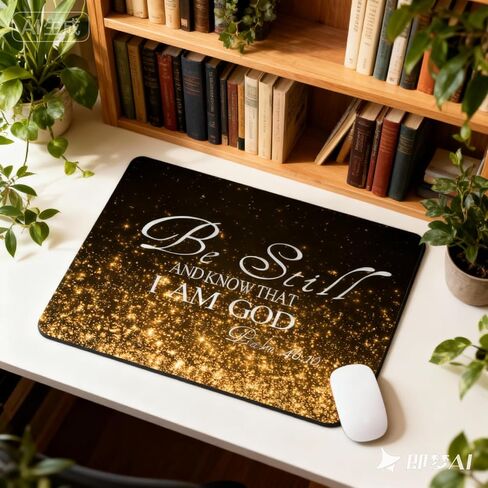 Christian Mouse Pad - Be Still and Know That I Am God Psalm 46:10 - Inspirational Religious Desk Accessory - Non-Slip Rubber Base - Gold Sparkle Design in Saudi Arabia