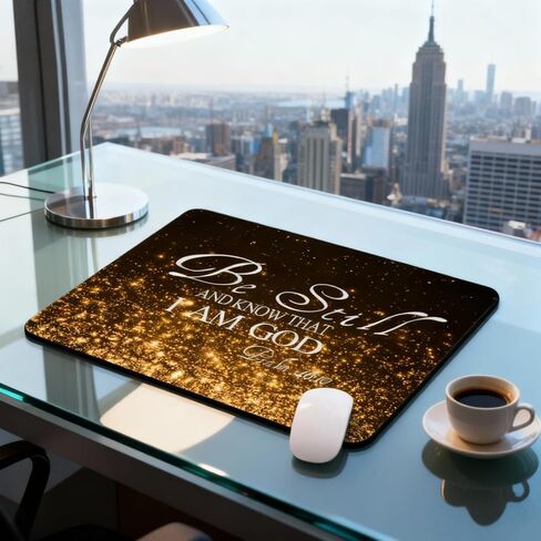 Christian Mouse Pad - Be Still and Know That I Am God Psalm 46:10 - Inspirational Religious Desk Accessory - Non-Slip Rubber Base - Gold Sparkle Design in Saudi Arabia