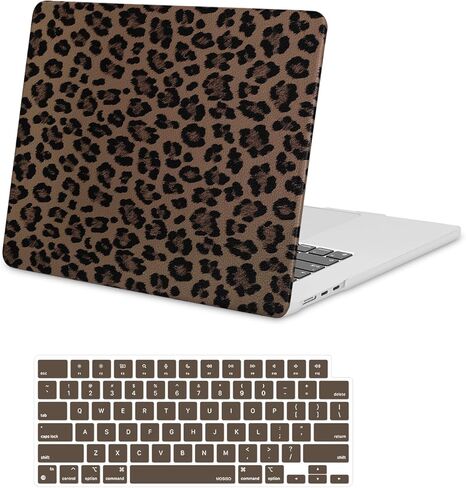 جراب MOSISO متوافق مع جهاز MacBook Air 15 بوصة 2025 2024 2023 M4 A3241 M3 A3114 M2 A2941، غطاء صلب مطلي بجلد البولي يوريثان وبقع الفهد المضادة لبصمات الأصابع ولوحة المفاتيح لجهاز MacBook Air 15 بوصة، بني in Saudi Arabia
