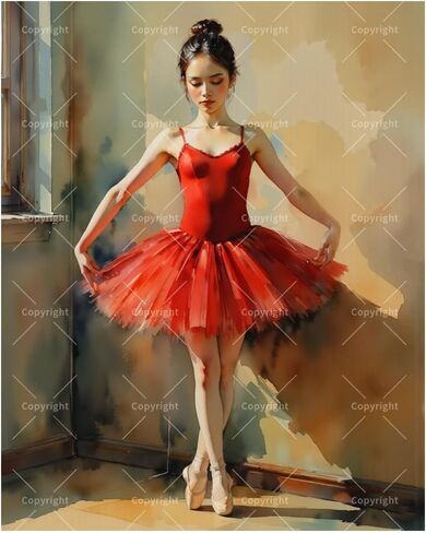 Ballet Paint by Numbers Kit for Adults – DIY Ballerina in Red Dress Painting on Canvas 16x20 Inches, Acrylic Paint Set, Suitable for Beginners, Dance Art for Home Decoration or Gifts in Saudi Arabia