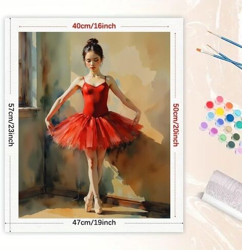 Ballet Paint by Numbers Kit for Adults – DIY Ballerina in Red Dress Painting on Canvas 16x20 Inches, Acrylic Paint Set, Suitable for Beginners, Dance Art for Home Decoration or Gifts in Saudi Arabia