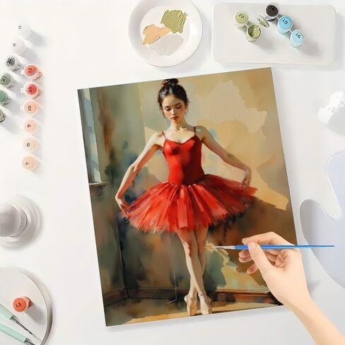 Ballet Paint by Numbers Kit for Adults – DIY Ballerina in Red Dress Painting on Canvas 16x20 Inches, Acrylic Paint Set, Suitable for Beginners, Dance Art for Home Decoration or Gifts in Saudi Arabia