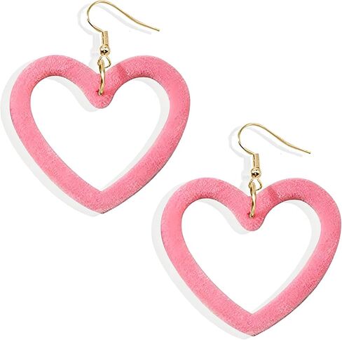 Pink Heart Earrings for Girls Big Heart Hoop Dangle Earrings Pink Earrings Valentine's Day Gifts for Women in Kuwait