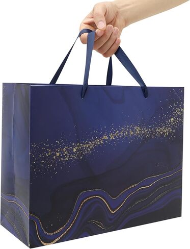 13'' Large Blue Marble Gift Bag Set with Handles, Greeting Card, Tissue Papers and Stickers for Men Boys Kids for Birthdays, Fathers Day, Graduations, Christmas, Baby Showers, Marble Design, 1 Pcs in Saudi Arabia