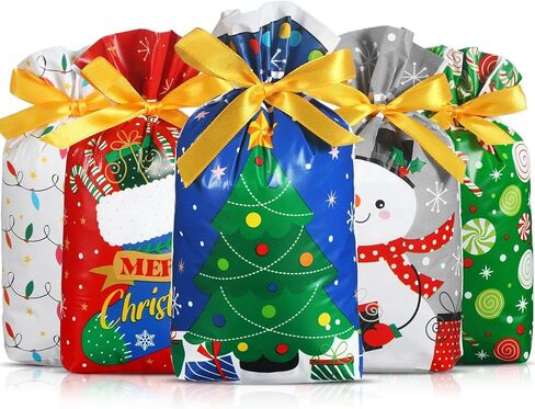 Funrous 50 Pcs Christmas Drawstring Bags Xmas Plastic Drawstring Gift Bags Christmas Candy Bags for Birthday Party Snack Packaging Wedding Gifts Wrapping Party Favors Merry Christmas in Saudi Arabia
