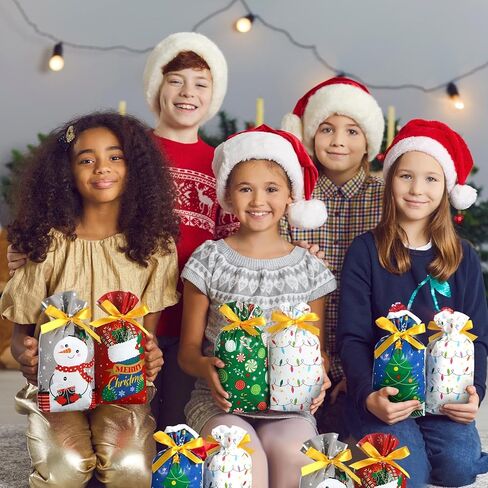 Funrous 50 Pcs Christmas Drawstring Bags Xmas Plastic Drawstring Gift Bags Christmas Candy Bags for Birthday Party Snack Packaging Wedding Gifts Wrapping Party Favors Merry Christmas in Saudi Arabia