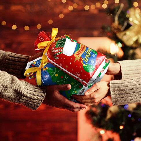 Funrous 50 Pcs Christmas Drawstring Bags Xmas Plastic Drawstring Gift Bags Christmas Candy Bags for Birthday Party Snack Packaging Wedding Gifts Wrapping Party Favors Merry Christmas in Saudi Arabia