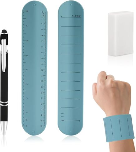 AKZYTUE Memo Wrist Band - 237mm x 46mm x 2mm - Waterproof Silicone Memo Wristbands Set - 1 Pcs Oil-Based Ballpoint Pen and 1 Pcs Eraser - for Daily Planner Study Task Memo Pad(Blue, Style 2) in Saudi Arabia