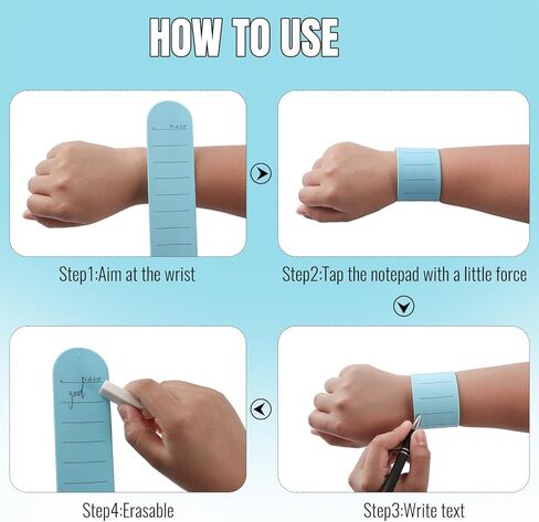 AKZYTUE Memo Wrist Band - 237mm x 46mm x 2mm - Waterproof Silicone Memo Wristbands Set - 1 Pcs Oil-Based Ballpoint Pen and 1 Pcs Eraser - for Daily Planner Study Task Memo Pad(Blue, Style 2) in Saudi Arabia