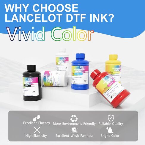 Lancelot DTF Ink 600ML-Vibrant & Durable PET Film Transfer Ink for DTF Printer, Epson Printers Epson ET-8550, XP-15000, L1800, L805, R1390, R2400 for Heat Transfer Printing 100ml(100ml*6,CMYK+2W) in Kuwait