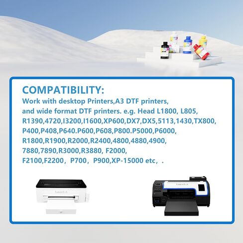 Lancelot DTF Ink 600ML-Vibrant & Durable PET Film Transfer Ink for DTF Printer, Epson Printers Epson ET-8550, XP-15000, L1800, L805, R1390, R2400 for Heat Transfer Printing 100ml(100ml*6,CMYK+2W) in Kuwait