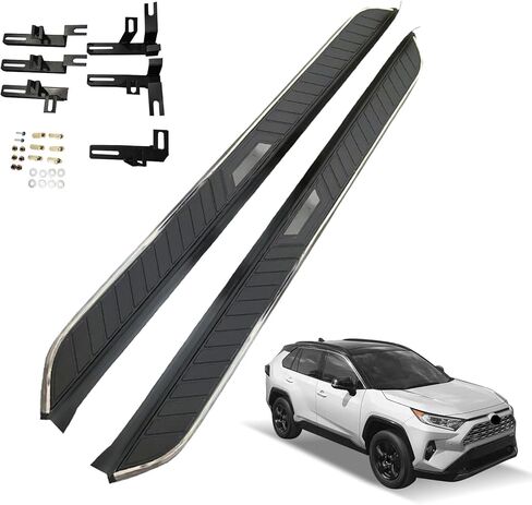 لوحات الجري والخطوات لسيارة Toyota RAV4 2019-2025 خطوات جانبية من الألومنيوم مع دعامة، قطعتان من لوحة الجري السوداء من الجانب الأيمن والأيسر قضبان Nerf لسيارة Toyota RAV4 2019 2020 2021 2022 2023 2024 2025 in Saudi Arabia