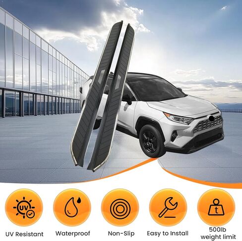 لوحات الجري والخطوات لسيارة Toyota RAV4 2019-2025 خطوات جانبية من الألومنيوم مع دعامة، قطعتان من لوحة الجري السوداء من الجانب الأيمن والأيسر قضبان Nerf لسيارة Toyota RAV4 2019 2020 2021 2022 2023 2024 2025 in Saudi Arabia