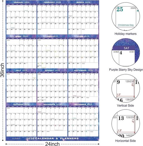 24" x 36" 2025 Wall Calendar Dry Erase - Large Starry Sky Calendar Wet & Dry Erasable Laminated 12 Month Annual Yearly Planner, Reversible, Horizontal/Vertical (2025 Wall Calendar) in Saudi Arabia
