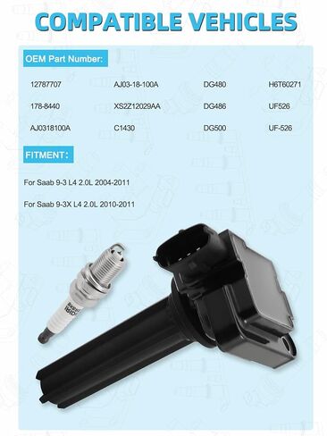 مجموعة من 4 ملفات إشعال UF526 وشمعات إشعال إيريديوم (2.0 لتر فقط) لساب 9-3 2004-2011، 9-3X 2010-2011، استبدال # 12787707 178-8440 H6T60271 in Saudi Arabia