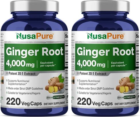 NusaPure Ginger Root Capsules 4000 mg per Veggie Caps | 220 Count | Non-GMO | 20:1 Extract in Kuwait