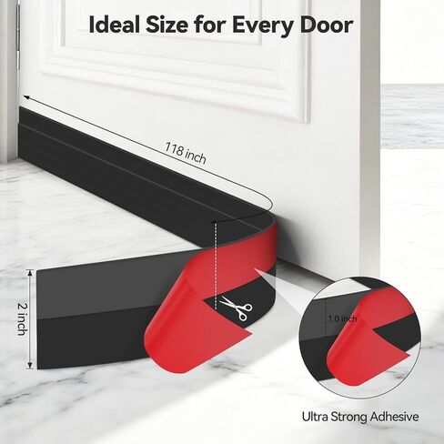 Ohuhu Door Draft Stopper Weather Strip-Under Door Draft Blocker Door Sweep Seal Strip for Exterior Interior Doors-Door Gap Filler Bottom Noise Block Draft Guard Insulator 39" L x2 W Black in Kuwait