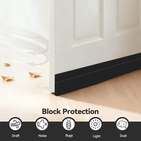 Ohuhu Door Draft Stopper Weather Strip-Under Door Draft Blocker Door Sweep Seal Strip for Exterior Interior Doors-Door Gap Filler Bottom Noise Block Draft Guard Insulator 39" L x2 W Black in Kuwait
