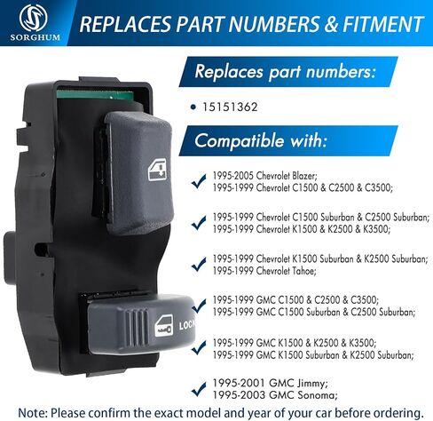 SORGHUM Power Window Switch Passenger Side - Front Passenger Window Switch Compatible with Chevrolet GMC C1500 C2500 C3500 K1500 K2500 K3500 Blazer 12 Pins Replace# 15151362 in Saudi Arabia