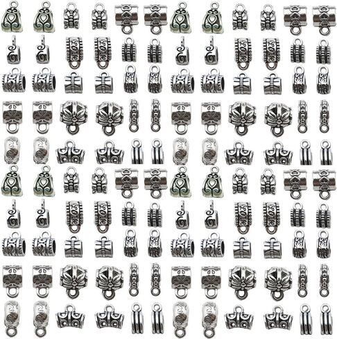 Sailanzi 120pcs Alloy Ancient Silver Large Hole Bead Set Series Pendant Jewelry Making DIY Keychain Earrings Pendant Various Design Charms for Jewelry Making Bracelets Necklace (SN25) in Saudi Arabia