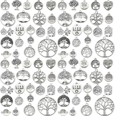 Sailanzi 120pcs Alloy Ancient Silver Large Hole Bead Set Series Pendant Jewelry Making DIY Keychain Earrings Pendant Various Design Charms for Jewelry Making Bracelets Necklace (SN25) in Saudi Arabia