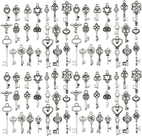 Sailanzi 120 قطعة من سبائك الفضة القديمة ذات الفتحات الكبيرة مجموعة الخرز سلسلة قلادة صنع المجوهرات DIY سلسلة المفاتيح أقراط قلادة تصميم مختلف سحر لصنع المجوهرات والأساور قلادة (SN25) in Kuwait