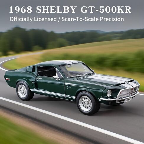 Shelby 1968 GT-500KR 1:18 Diecast Model Car - King of The Road, Opening Doors, Steering Linkage | Premium Gift Box, Man Cave Decor | Ages 14+,Green in Kuwait