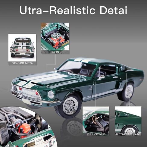 Shelby 1968 GT-500KR 1:18 Diecast Model Car - King of The Road, Opening Doors, Steering Linkage | Premium Gift Box, Man Cave Decor | Ages 14+,Green in Kuwait