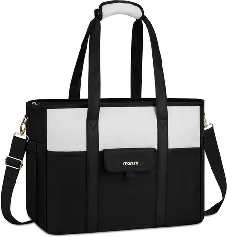 MOSISO Laptop Tote Bag, 15-15.6 inch Laptop Bag, Large Capacity Work Computer Shoulder Handbag with Cup Holder&Laptop Compartment&Shoulder Strap for Teacher Work College Business Office Travel, Black in Saudi Arabia