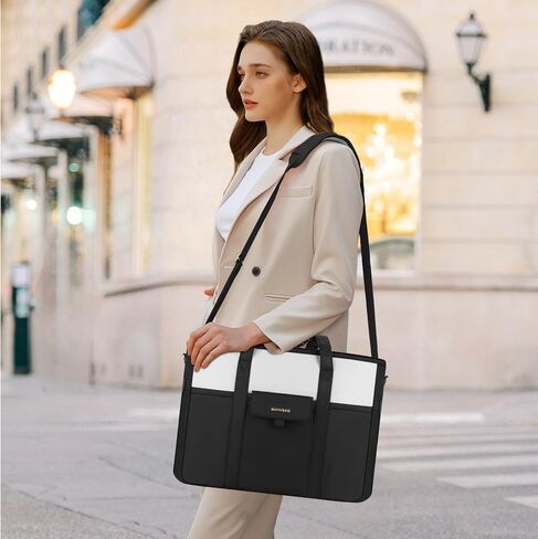 MOSISO Laptop Tote Bag, 15-15.6 inch Laptop Bag, Large Capacity Work Computer Shoulder Handbag with Cup Holder&Laptop Compartment&Shoulder Strap for Teacher Work College Business Office Travel, Black in Saudi Arabia