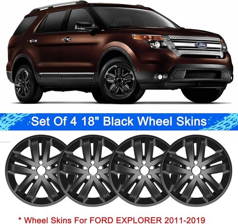 أغلفة العجلات متوافقة مع Ford Explorer 2011-2019؛ أغطية عجلات مقاس 18 بوصة؛ مجموعة سوداء مكونة من 4 عبوات (أسود لامع) in Saudi Arabia