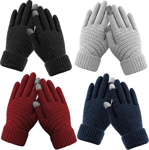 TOBEHIGHER 4 Pairs Winter Gloves - Winter Gloves Women Touchscreen Gloves for Women Cold Weather, Womens Winter Gloves with Elastic Cuff Knit in Kuwait