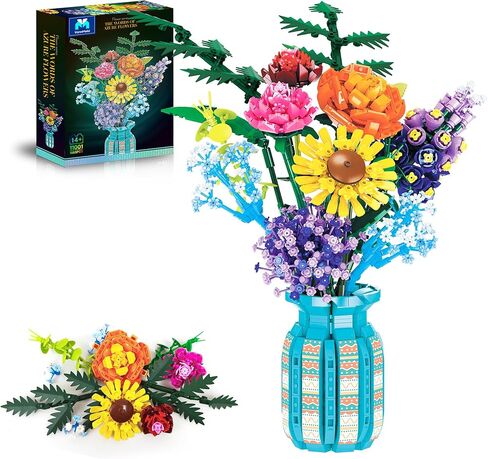 Flowers Bouquet Building Blocks Set with Vase 1853PCS, Botanical Collection with Sunflower Rose for Home & Office Décor for Adults Girls 14+ in Saudi Arabia