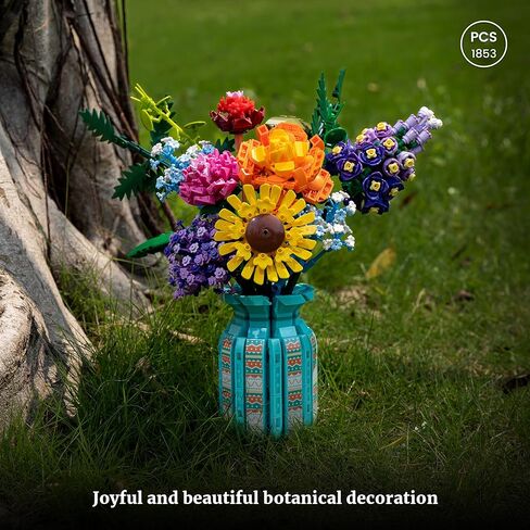 Flowers Bouquet Building Blocks Set with Vase 1853PCS, Botanical Collection with Sunflower Rose for Home & Office Décor for Adults Girls 14+ in Saudi Arabia