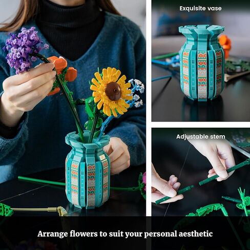 Flowers Bouquet Building Blocks Set with Vase 1853PCS, Botanical Collection with Sunflower Rose for Home & Office Décor for Adults Girls 14+ in Saudi Arabia