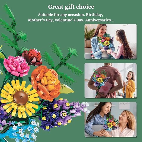 Flowers Bouquet Building Blocks Set with Vase 1853PCS, Botanical Collection with Sunflower Rose for Home & Office Décor for Adults Girls 14+ in Saudi Arabia