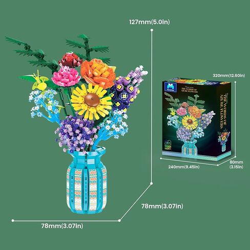 Flowers Bouquet Building Blocks Set with Vase 1853PCS, Botanical Collection with Sunflower Rose for Home & Office Décor for Adults Girls 14+ in Saudi Arabia