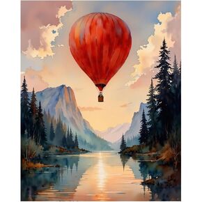 EnLvYY Hot Air Balloon Paint by Numbers for Adults, 16x20in, DIY Acrylic Painting Kit on Canvas, Sunset Mountain Lake Landscape with Trees, No Frame Beginner Art Gift for Friends and Family in Saudi Arabia