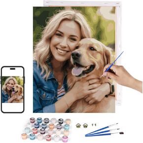 Lnjsipam Custom Paint by Number Kit for Adults - DIY Personalized Paint by Numbers with Photos - Pre-Printed Canvas & Optional Frame (12x16 (30x40cm), 24 Colors (Simple Effect)) in Saudi Arabia