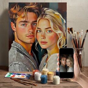 طلاء شخصي مخصص بالأرقام للمبتدئين - مجموعة للبالغين مخصصة على القماش من صورتك الخاصة، لوحة زيتية مصنوعة يدويًا مع إطار هدية لعيد الميلاد لصديقتك وصديقك في عيد الحب (16 × 16 بوصة) in Kuwait