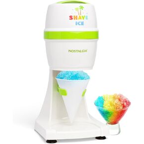 Nostalgia SnowPro Electric Shaved Ice & Snow Cone Maker 64-Ounce Ice Shaving Capacity, 4 Reusable Cones, Side Shelves, and Scoop Included in Kuwait