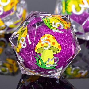 OUKELANWO Liquid Core Mushroom DND Dice Set D&D, 7Pcs Resin Sharp Edge Dice with Gift Box, Dungeons Dragons D and D Role Playing Gaming Dice D20 D12 D10 D8 D6 D4, Purple in Kuwait